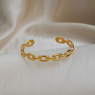304 Stainless Steel Oval Link Chain Open Cuff Bangles for Women ME8419-1