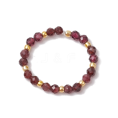 Natural Mixed Stone Beaded Stretch Rings for Women RJEW-JR00868-1