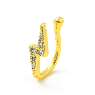 Clear Cubic Zirconia Lightning Bolt Clip on Nose Rings AJEW-F059-06G-1
