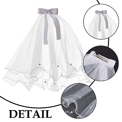 Adjustable Polyester Dog Collar & Wedding Bride Veil Sets AJEW-DR0001-74-1