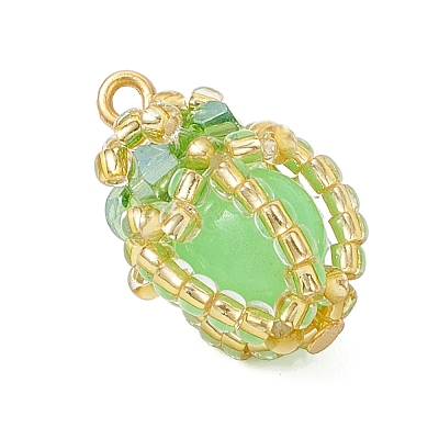 Luminous Handmade Glass Seed Beaded Teardrop Pendants PALLOY-MZ00962-03-1