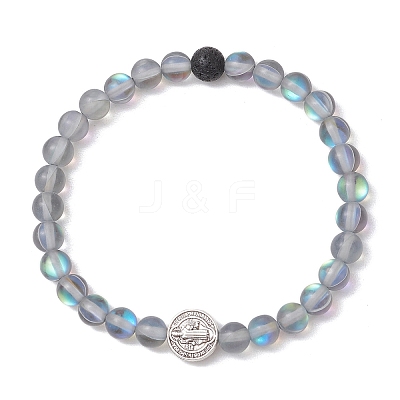5Pcs Frosted Synthetic Round Moonstone Beads Stretch Bracelets for Men Women BJEW-JB11644-1