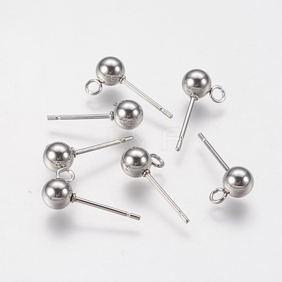 Non-Tarnish 202 Stainless Steel Ball Stud Earring Findings STAS-F141-06P-5mm-1