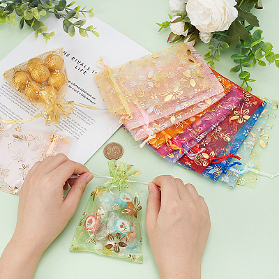 60Pcs 10 Colors Hot Stamping Organza Bags OP-PH0001-35-1