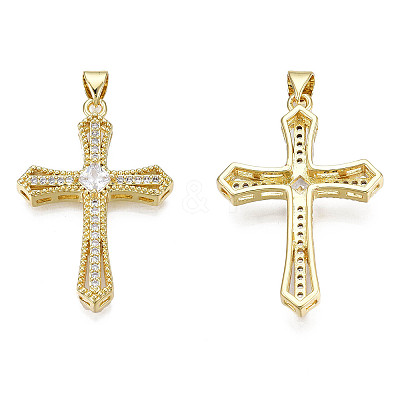 Brass Micro Pave Cubic Zirconia Pendants X-KK-N227-86A-1