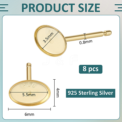 4 Pairs 925 Sterling Silver Stud Earring Findings STER-BC0003-92G-1