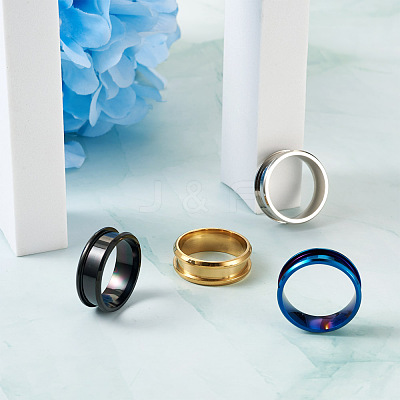 4 Colors Stainless Steel Grooved Finger Ring Settings STAS-TA0001-26D-1