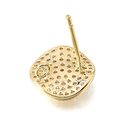 Brass Micro Pave Cubic Zirconia Stud Earring Findings with Loops CU-CBA1682-03G-1