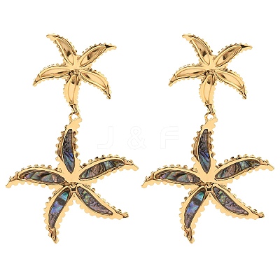 304 Stainless Steel & Shell Stud Earrings for Women EJEW-Z065-02G-01-1