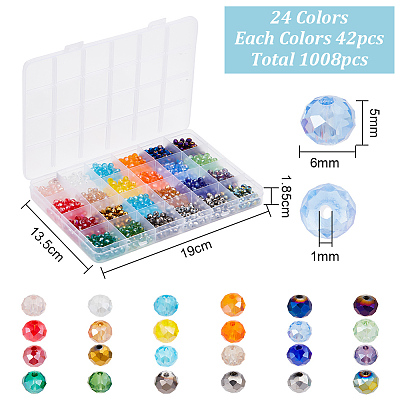 1008Pcs 24 Colors Electroplate Glass Beads Strands EGLA-HY0001-06-1