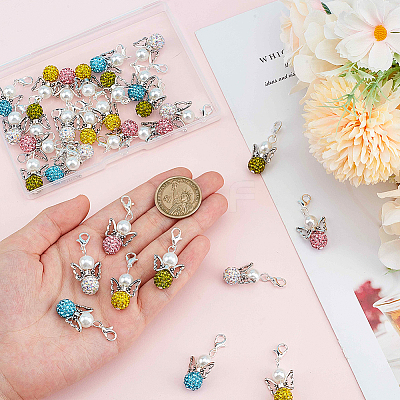 6 Sets Angel Polymer Clay & Glass Rhinestone Bead Pendant Locking Stitch Markers HJEW-SC0001-72-1