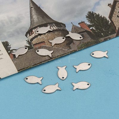 Tarnish Resistant 304 Stainless Steel Fish Charms STAS-M037-08-1