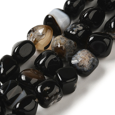 Natural Black Agate Beads Strands G-NH0017-B04-02-1