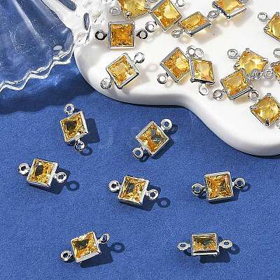 SHEGRACE Brass Pave Cubic Zirconia Square Connector Charms XGRQ2O014-440D-P-1