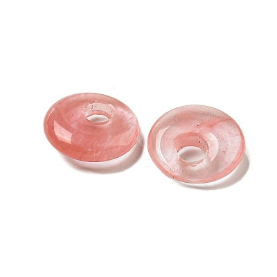 Cherry Quartz Glass Donut/Pi Disc Charms G-G142-02M-1