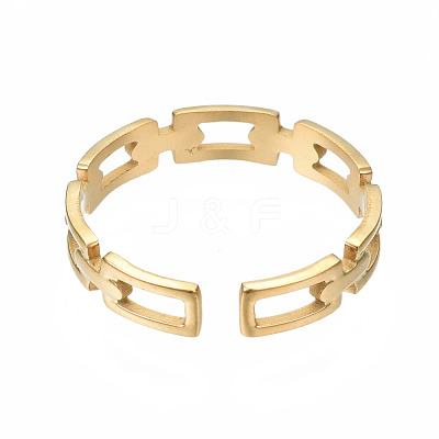 304 Stainless Steel Rectangle Wrap Open Cuff Ring RJEW-T023-70G-1