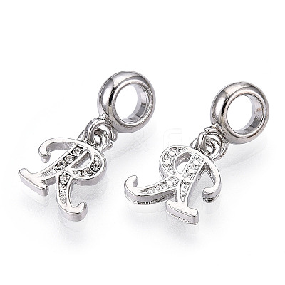 Platinum Rack Plating Alloy Rhinestone European Dangle Charms PALLOY-T048-36P-R-1