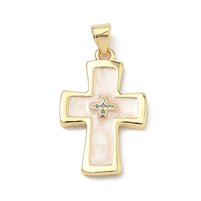 Brass Micro Pave Cubic Zirconia Pendants KK-P345-57G-1