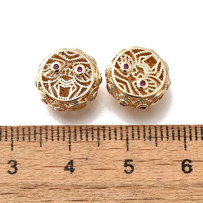 Brass Micro Pave Magenta Cubic Zirconia Beads KK-M318-44G-1
