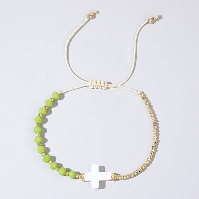 Adjustable Glass & Brass Beads Braided Bead Bracelets TB8315-5-1