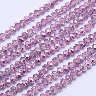 Faceted Rondelle Transparent Painted Glass Beads Strands X-DGLA-J001-C08-4mm-1