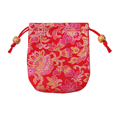 Chinese Style Flower Pattern Satin Jewelry Packing Pouches PW-WG42698-01-1