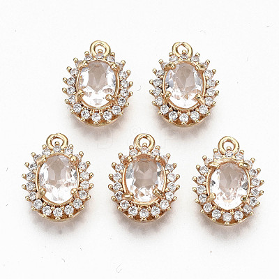 Brass Glass Rhinestone Pendants GLAA-S179-28-RS-1