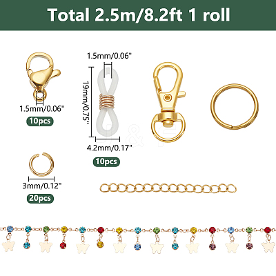 Brass Butterfly & Rhinestone Diamond Charms Bracelet Bib Necklace DIY Making Kit DIY-WR0004-17-1