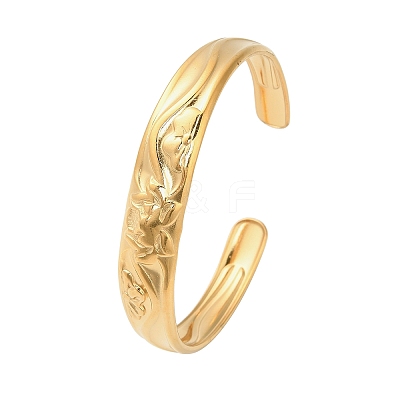12MM 304 Stainless Steel Lotus Flower Cuff Bangles for Women BJEW-P359-01G-1