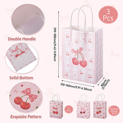 9Pcs 3 Styles Paper Cherry Printed Carry Storage Tote Bags ABAG-TA0001-99-1