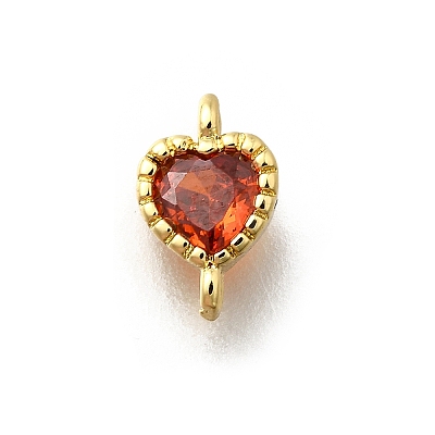 Heart Brass Cubic Zirconia Connector Charms KK-P295-34G-01-1