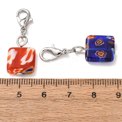16Pcs Square Handmade Millefiori Glass Pendant Locking Stitch Markers HJEW-AB00654-1