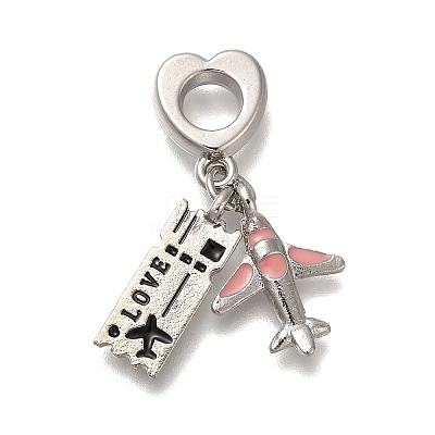 Rack Plating Alloy Pink & Black Enamel European Dangle Charms PALLOY-P307-23P-1