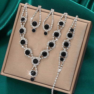 Teardrop Brass Rhinestone Necklaces & Link Bracelets & Stud Earring Sets FS-WGE0FD5-05-1