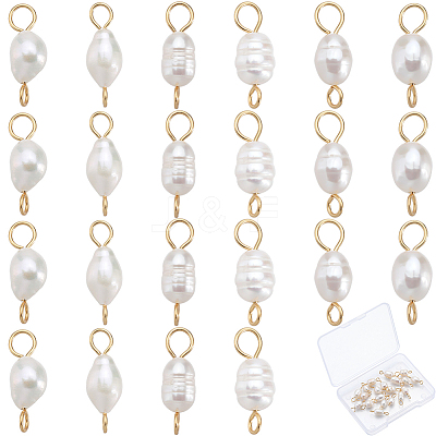 Natural Cultured Freshwater Pearl Potato Connector Charms PALLOY-SC00014-1