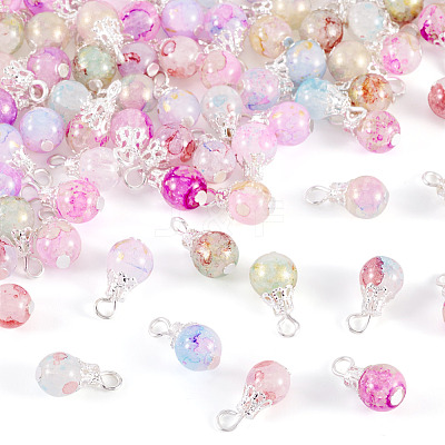80Pcs 8 Colors Baking Paint Crackle Glass Pendants PALLOY-TAC0186-1