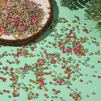 4 Colors Christmas 12/0 Glass Round Seed Beads SEED-X0058-04-1