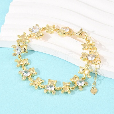 Bear Brass Micro Pave Cubic Zirconia Link Chain Bracelets for Women BJEW-K248-05G-01-1
