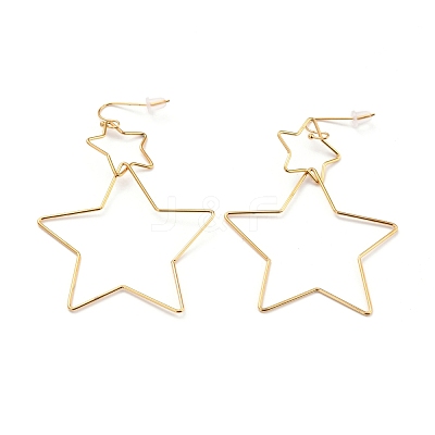 Interlock Double Open Star Dangle Earrings EJEW-C007-01G-1