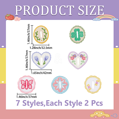 14Pcs 2 Bags Oval/Heart/Flat Round Polyester Embroidery Sew On Patches PATC-CY0001-75-1
