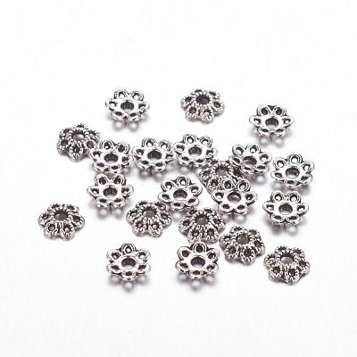 6-Petal Tibetan Style Alloy Hollow Flower Bead Caps X-TIBE-S221-AS-NR-1