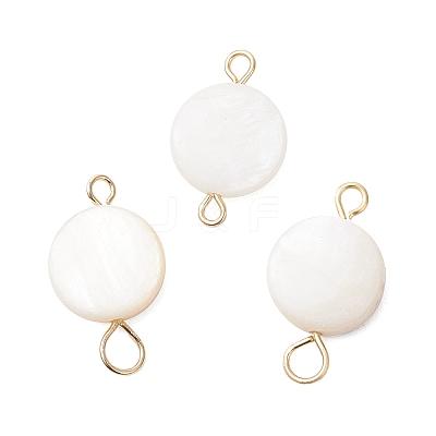 3Pcs Natural Freshwater Shell Flat Round Connector Charms PALLOY-JF04019-1