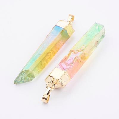 Electroplate Natural Quartz Crystal Pendants G-F463-26G-1