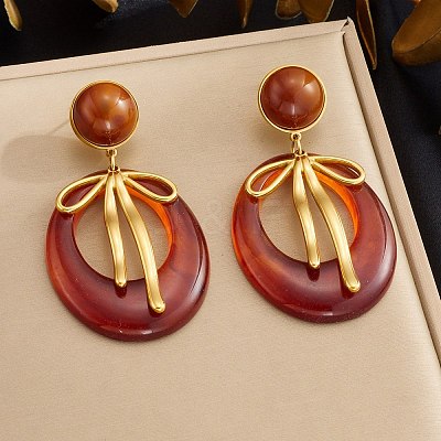 304 Stainless Steel & Resin Stud Dangle Earrings for Women SA-CBA717A-01G-03-1