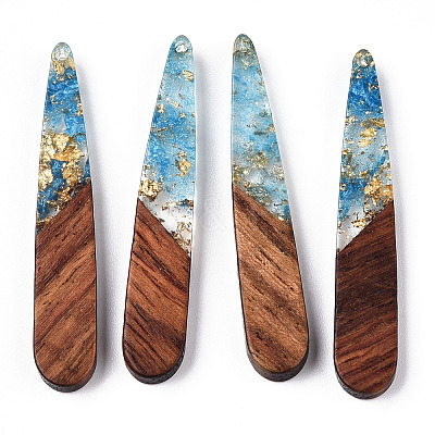 Transparent Resin & Walnut Wood Pendants X-RESI-N039-69H-1