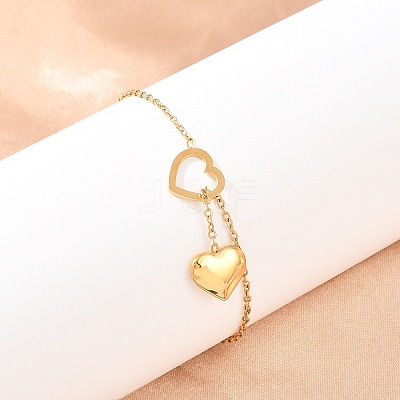 Heart 304 Stainless Steel Link & Charm Bracelets for Women BJEW-A146-02G-1