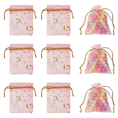 30Pcs Gold Stamping Moon Star Organza Drawstring Gift Bags ABAG-TA0002-21G-1