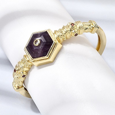 Hexagon Brass Pave Natural Amethyst & Cubic Zirconia Cuff Bangles for Women BJEW-Z172-01G-09-1