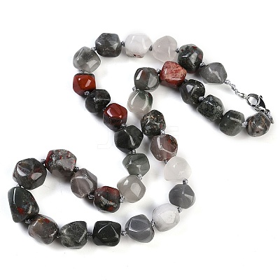 Natural Bloodstone Nuggets Beaded Necklaces for Women Men NJEW-K388-01G-1