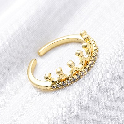 Brass Micro Pave Clear Cubic Zirconia Cuff Rings RJEW-M066-02G-1